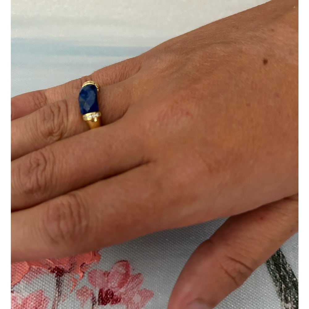 Goldplated Cubic Zirconia Blue Stone Ring Size 6